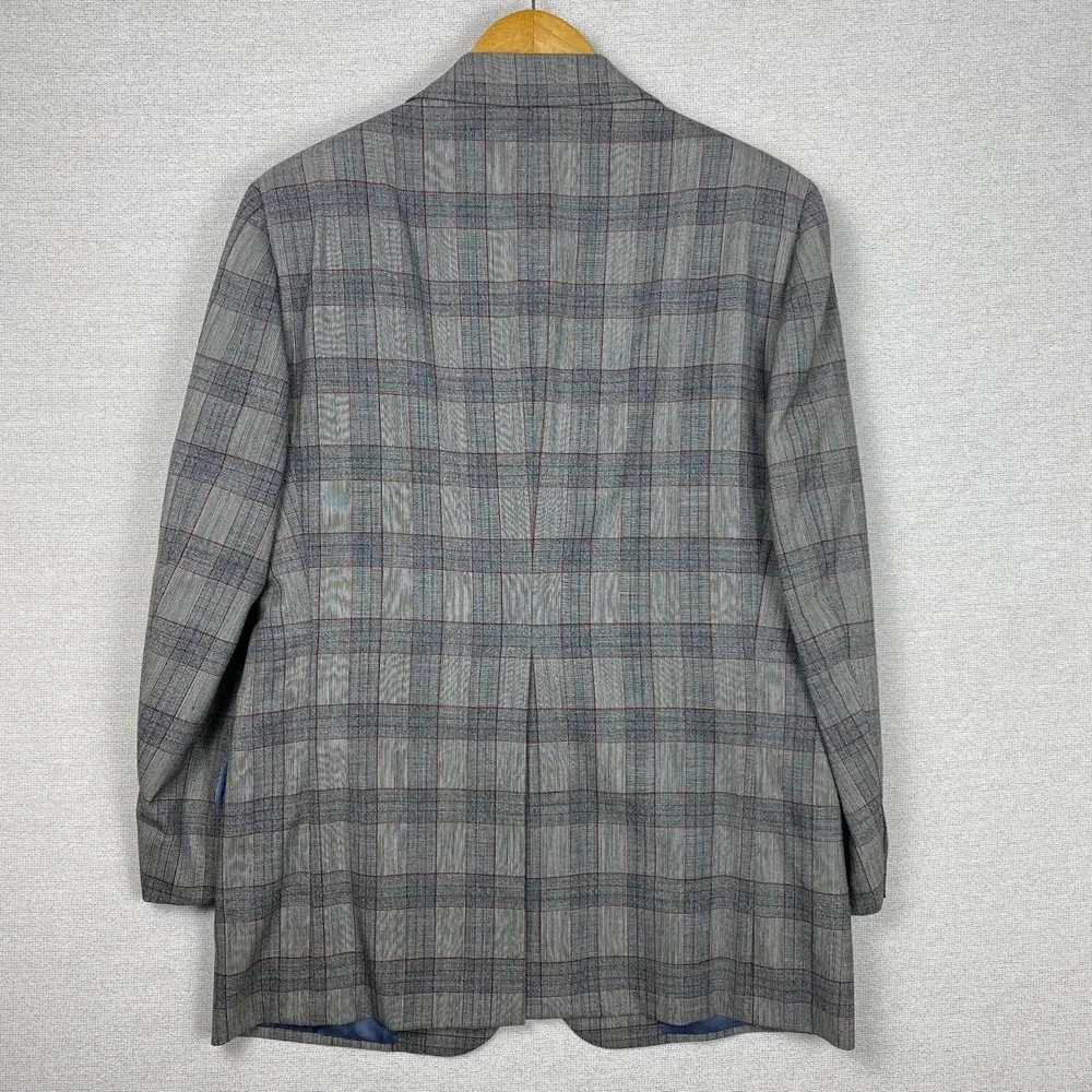 Vtg Bespoke 2 Piece Suit Mens 36R Gray Windowpane Plaid Dandy Heritage Ivy
